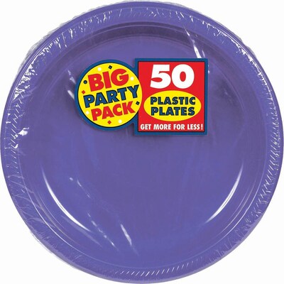 Amscan Big Party Pack 7 Purple Round Plastic Plates, 3/Pack, 50 Per Pack (630730.106)