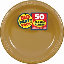 Amscan 7 Gold Big Party Pack Round Plastic Plates, 3/Pack, 50 Per Pack (630730.19)