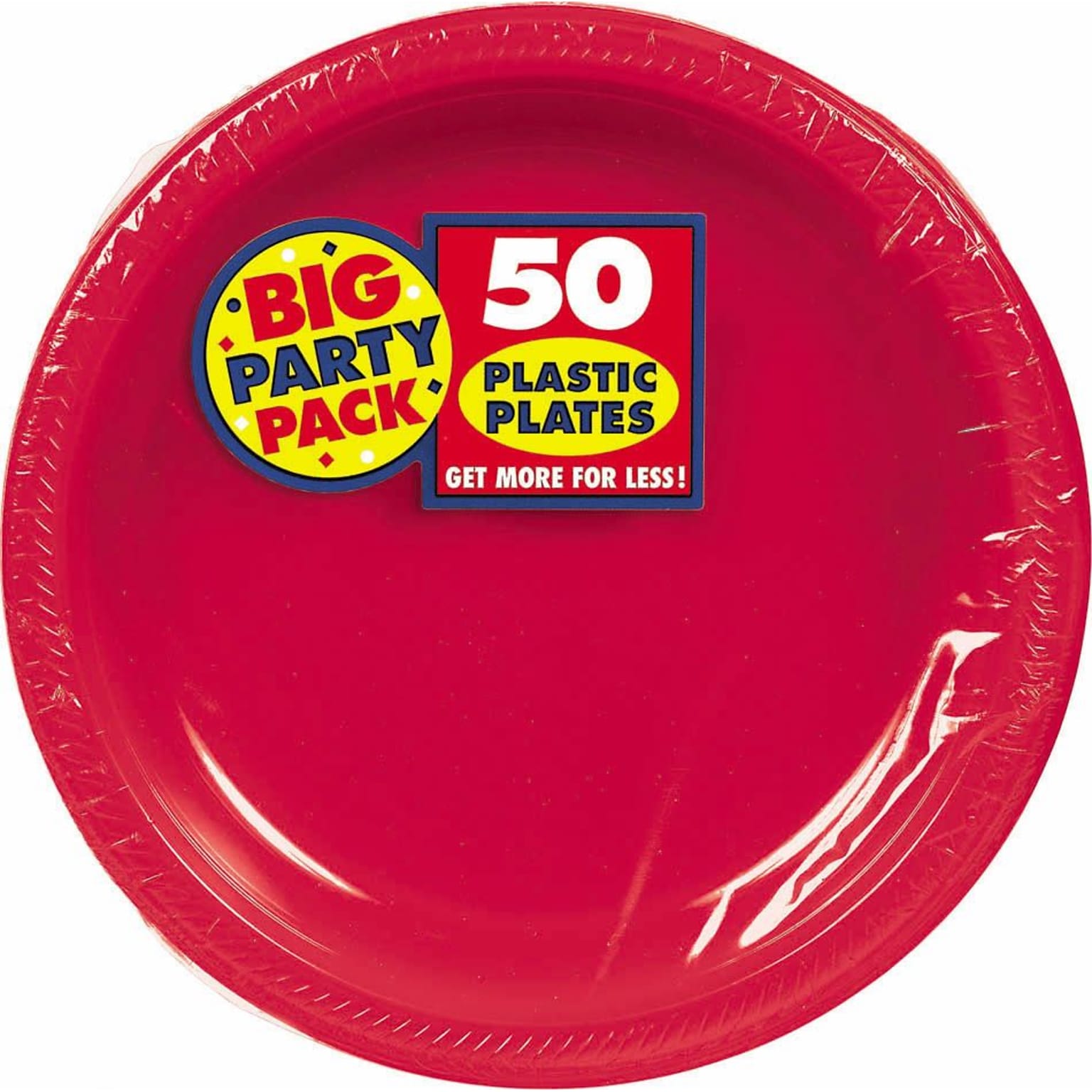 Amscan Big Party Pack Plastic Plates, 7W Round, Apple Red, 3/Pack, 50 Per Pack (630730.4)
