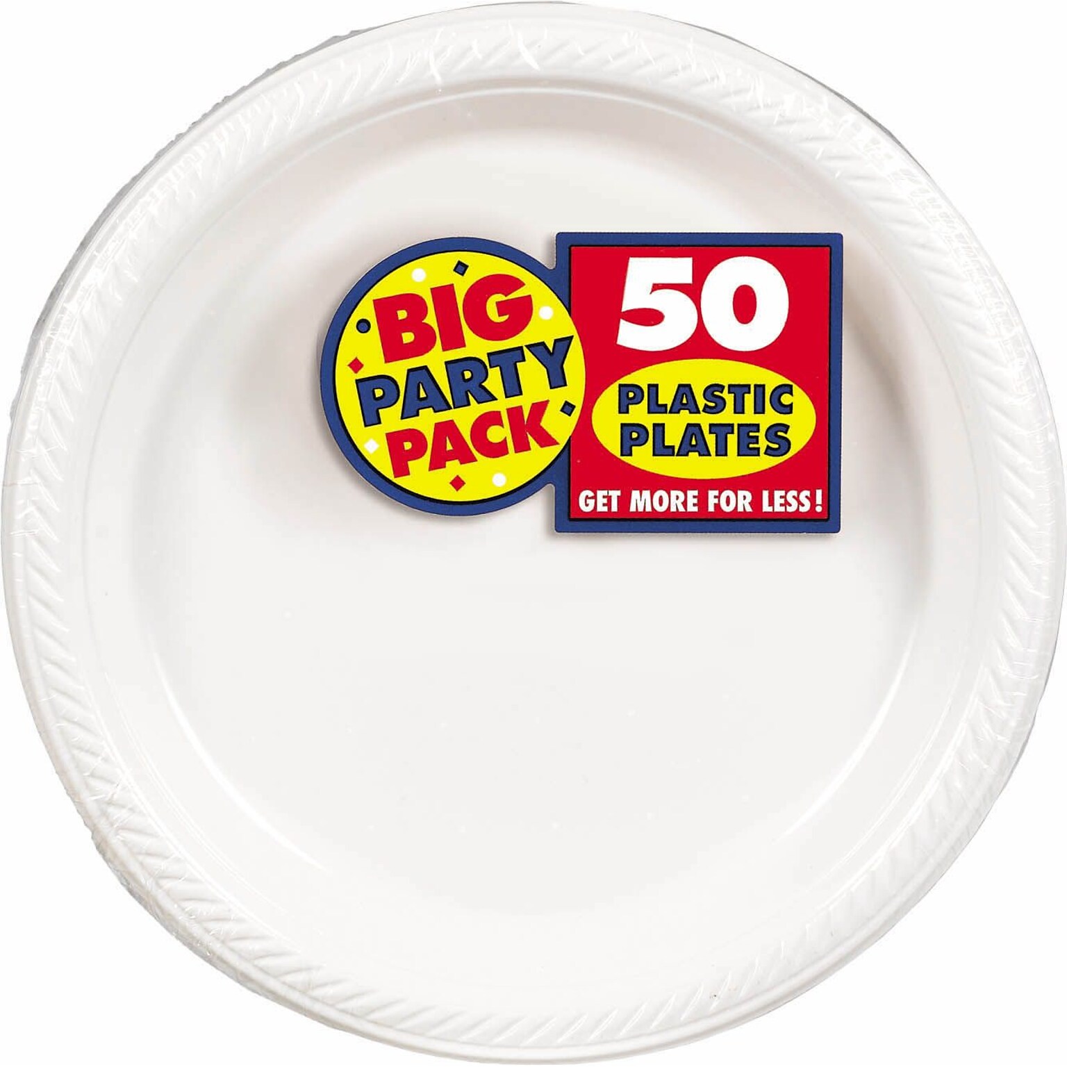 Amscan Big Party Pack 10.25 White Round Plastic Plate, 2/Pack, 50 Per Pack (630732.08)