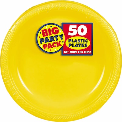 Amscan Big Party Pack 10.25 Sunshine Yellow Round Plastic Plate, 2/Pack, 50 Per Pack (630732.09)