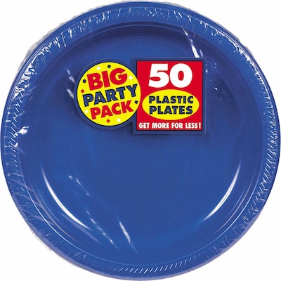 Amscan Big Party Pack 10.25W Round Royal Blue Plastic Plates, 2/Pack, 50 Per Pack (630732.105)