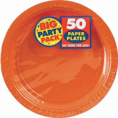 Amscan Big Party Pack 7 Orange Round Paper Plates, 6/Pack, 50 Per Pack (640013.05)