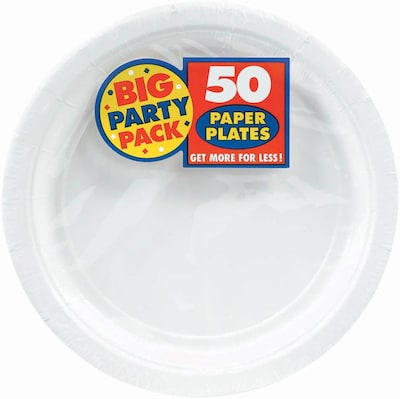 Amscan 7 White Big Party Pack Round Paper Plates, 6/Pack, 50 Per Pack (640013.08)