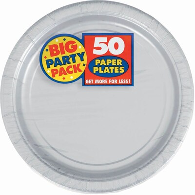 Amscan Big Party Pack 7 Silver Round Paper Plates, 6/Pack, 50 Per Pack (640013.18)