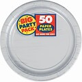 Amscan Big Party Pack 7 Silver Round Paper Plates, 6/Pack, 50 Per Pack (640013.18)