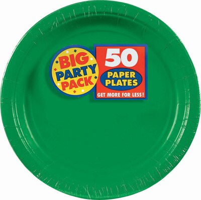 Amscan Big Party Pack Paper Plates, 9W Round, Festive Green, 5/Pack, 50 Per Pack (650013.03)