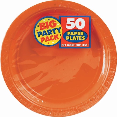 Amscan 9 Orange Big Party Pack Round Paper Plates, 5/Pack, 50 Per Pack (650013.05)