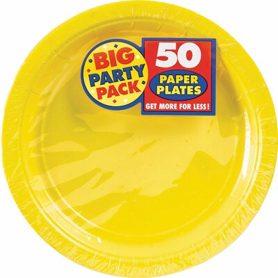 Amscan Big Party Pack 9 Round Sunshine Yellow Paper Plates, 5/Pack, 50 Per Pack (650013.09)