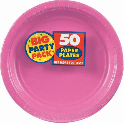 Amscan 9 Bright Pink Big Party Pack Round Paper Plates, 5/Pack, 50 Per Pack (650013.103)