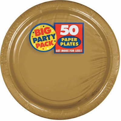 Amscan 9 Gold Big Party Pack Round Paper Plates, 5/Pack, 50 Per Pack (650013.19)