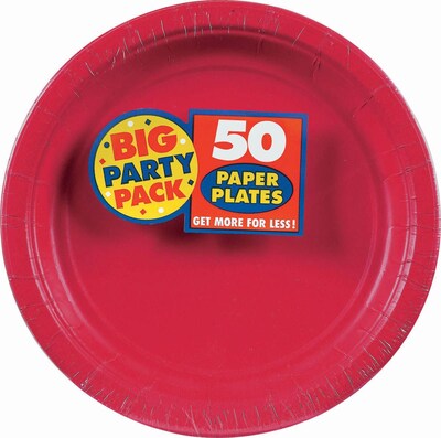 Amscan 9 Apple Red Big Party Pack Round Paper Plates, 5/Pack, 50 Per Pack (650013.4)