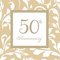 Amscan 50th Anniversary Elegant Scroll Lunch Napkins, Gold, 6.5L x 6.5W, 8/Pack, 16 Per Pack (5138511)