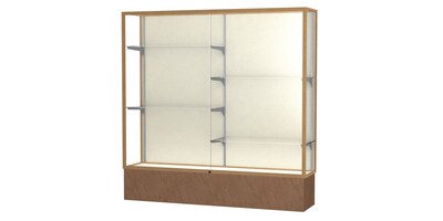 Waddell Monarch 72W x 72H x 16D Lighted Floor Case, Plaque Back, Champagne Fin, Beige Stone Base