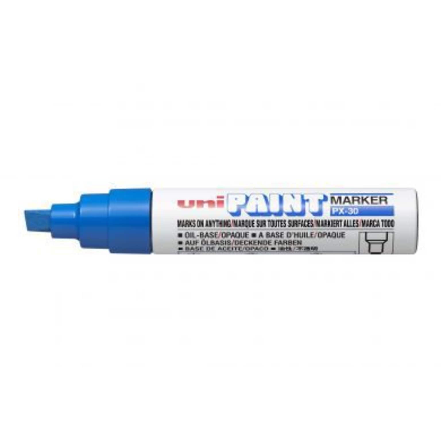 Uni Paint Chisel Tip Permanent Marker, Blue, 6/Pk