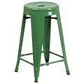 Flash Furniture 24H Backless Metal Indoor/Outdoor Counter-Height Stool w/Round Seat, Green