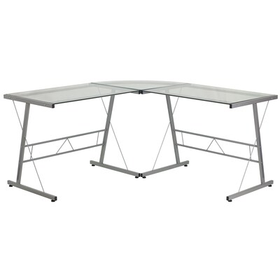 Flash Furniture 84 Glass L Shape Computer Desk Clear Silver