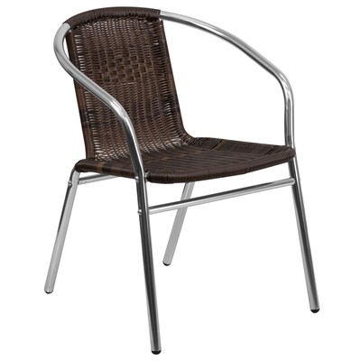 Flash Furniture Rattan Commercial Indoor-Outdoor Restaurant Stack Chair, Aluminum & Dark Brown