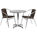 Flash Furniture 27.5 Round Aluminum Indoor/Outdoor Table with 2 Rattan Chairs (TLH28RD020CHR2)