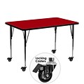 Flash Furniture Mobile 24Wx48L Rectangular Activity Table, Red Laminate Top, Height Adj Legs