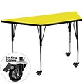 Flash Furniture Mobile 24Wx48L Trapezoid Activity Table, 1.25 Yellow Laminate Top, Adj Legs