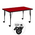 Flash Furniture Mobile 30Wx48L Rectangular Activity Table, Red Laminate Top, Adj Preschool Legs