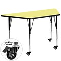 Flash Furniture Mobile 30Wx60L Trapezoid Activity Table, Yellow Laminate Top, Height-Adj Legs