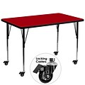 Flash Furniture 36x72 Mobile Rect Activity Table w/Thermal Fused Laminate Top & Adj Legs, Red