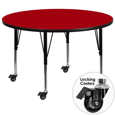 Flash Furniture Mobile 42 Round Activity Table, Red Laminate Top, Height-Adjustable Preschool Legs