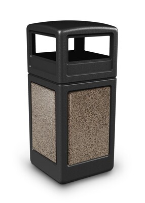 Commercial Zone Products® 42gal Square StoneTec® Trash Receptacle with Dome Lid, Black with Riverstone Panels (72045299)