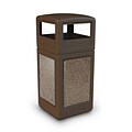 Commercial Zone Products® 42gal Square StoneTec® Trash Receptacle with Dome Lid, Brown with Riverstone Panels (72045599)