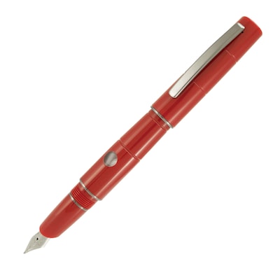 Delta Oblo Red Fountain Pen Cartridge/Converter W/ #5 Steel Nib Broad Nib Black Trim (DO76014)