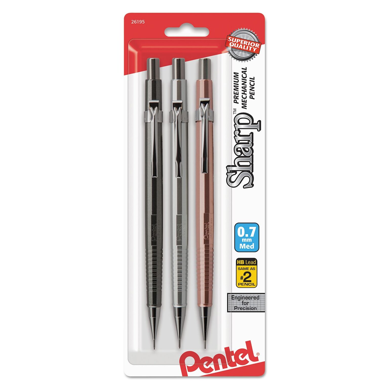 Pentel Sharp Mechanical Pencil, 0.7mm, #2 Medium Lead, 3/Pack (P207MBP3M)