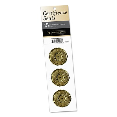 Southworth Certificate Seals, achievement, 1 3/4 Dia., Gold, 15/pack