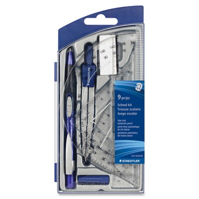 Staedtler 9 Piece Math Set, 9 Piece(s), Blue, Silver