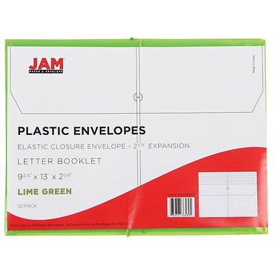 JAM Paper® Plastic Envelope with Elastic Band, 9.75 x 13 with 2.625 Inch Expansion, Lime Green, Sold Individually (218E25LI)