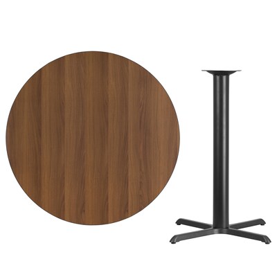 Flash Furniture 42 Round Laminate Table Top, Walnut w/33x33 Bar-Height Table Base
