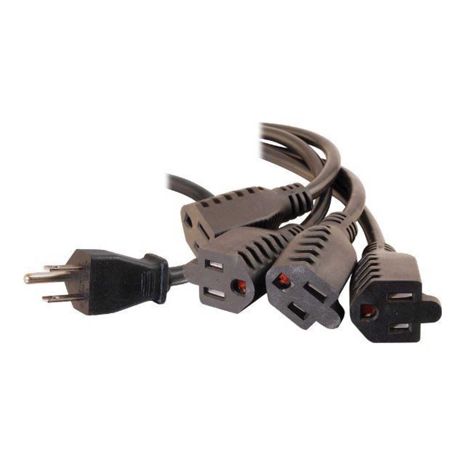C2G ® 1.5 NEMA 5-15P/NEMA 5-15R Male/Female 1-to-4 Power Cord Splitter; Black (29803)