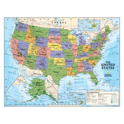 National Geographic Kids Political USA Education Wall Map, Laminated, 40 x 51 (NGMRE01020567)