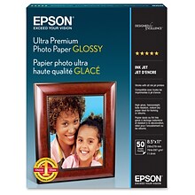 Epson ® Ultra Premium Letter Glossy Photo Paper; 11 x 8 1/2, Bright White, 50 Sheets/Pack (S042175