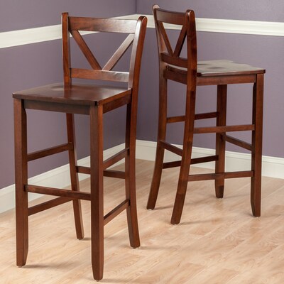 Winsome V-Back 29" Bar Stools, Walnut, Set of 2 (94259)