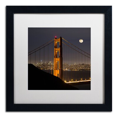 Trademark Fine Art Golden Gate and Moon by Moises Levy 16 x 16 White Matted Black Frame (ALI1110-B1616MF)