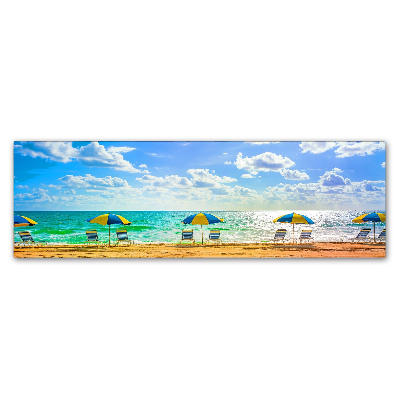 Trademark Fine Art Florida Beach Chairs Umbrellas by Preston 16 x 47 Canvas Art (EM0519-C1647GG)