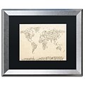 Trademark Fine Art Music Note World Map by Michael Tompsett 16 x 20 Black Matted Silver Frame (MT0003-S1620BMF)