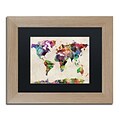 Trademark Fine Art Urban Watercolor World Map by Michael Tompsett 11 x 14 Black Matted Wood Frame (MT0013-T1114BMF)