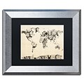 Trademark Fine Art Old Clocks World Map by Michael Tompsett 11 x 14 Black Matted Silver Frame (MT0025-S1114BMF)