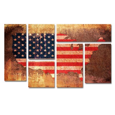 Trademark Fine Art US Flag Map by Michael Tompsett 3.9 x 2.3 Multi Panel Art Set (MT0160-P6-SE