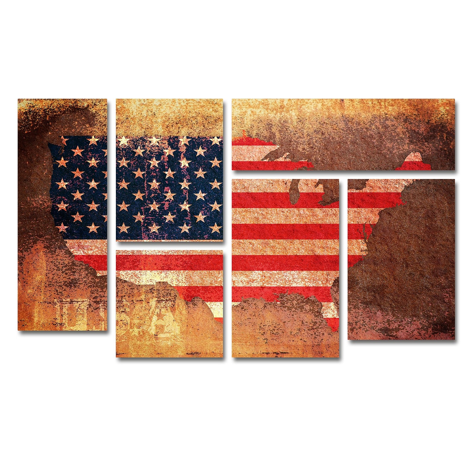 Trademark Fine Art US Flag Map by Michael Tompsett 3.9 x 2.3 Multi Panel Art Set (MT0160-P6-SET)