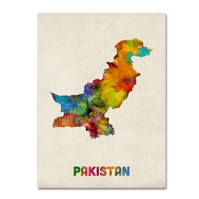 Trademark Fine Art Pakistan Watercolor Map by Michael Tompsett 24 x 32 Canvas Art (MT0512-C2432GG)