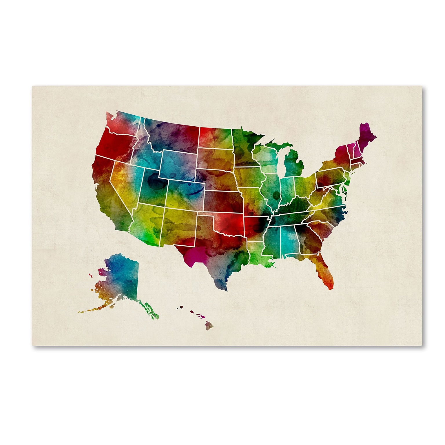 Trademark Fine Art United States Watercolor Map 2 by Michael Tompsett 30 x 47 Canvas Art (MT0514-C3047GG)